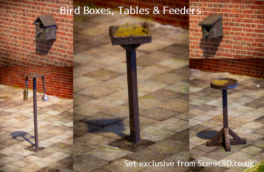 OO Gauge bird boxes, feeders and tables